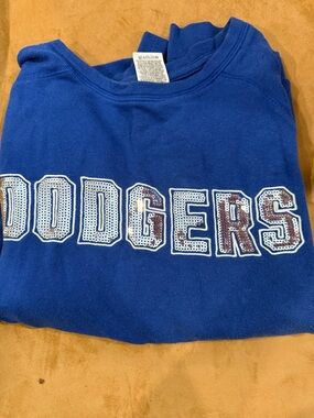 PINK Victoria's Secret Blue Dodgers Sequin Crewneck Sweatshirt